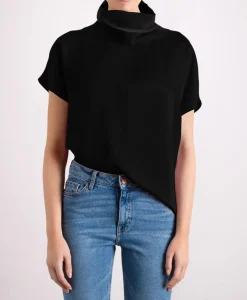Revolution Short Sleeve Cowl Neck Silk Top Black<Studio Heijne New