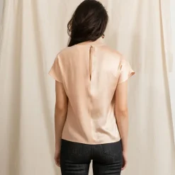 Revolution Short Sleeve Round Neck Silk Top Pink<Studio Heijne Outlet
