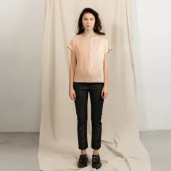 Revolution Short Sleeve Round Neck Silk Top Pink<Studio Heijne Outlet