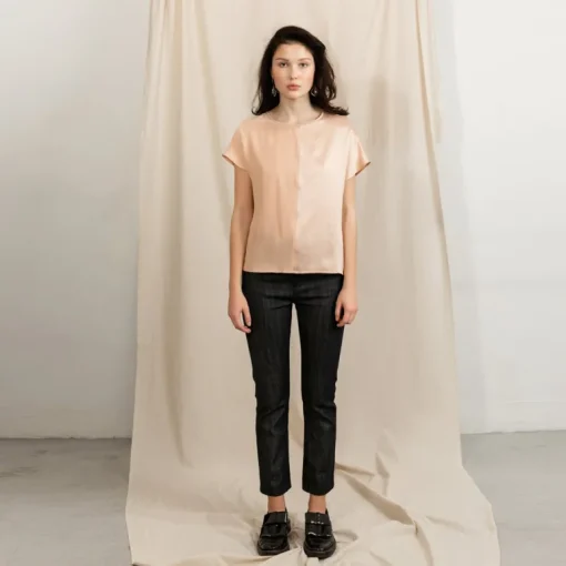 Revolution Short Sleeve Round Neck Silk Top Pink<Studio Heijne Outlet