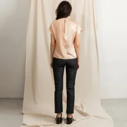 Revolution Short Sleeve Round Neck Silk Top Pink<Studio Heijne Outlet