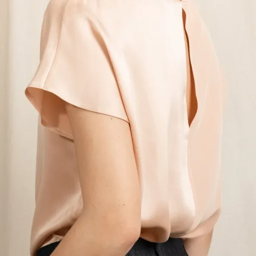 Revolution Short Sleeve Round Neck Silk Top Pink<Studio Heijne Outlet