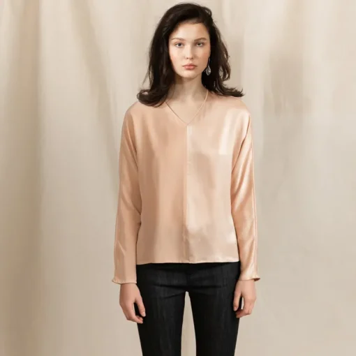 Revolution V-neck Silk Blouse Pink<Studio Heijne Fashion