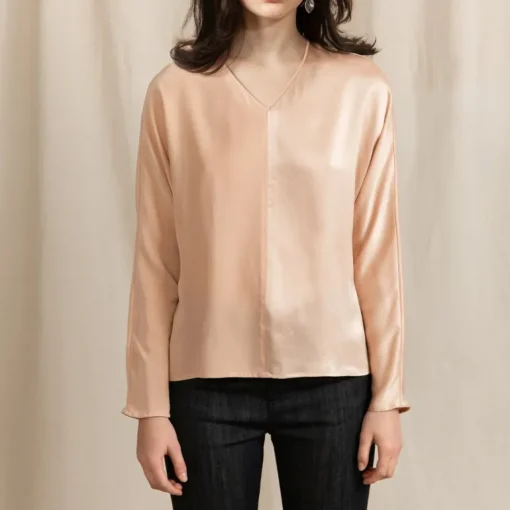 Revolution V-neck Silk Blouse Pink<Studio Heijne Fashion