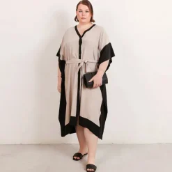 Riviera Silkki Kaftaanimekko Beige ja Musta<Studio Heijne Online