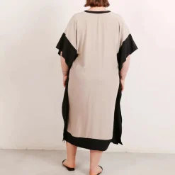 Riviera Silkki Kaftaanimekko Beige ja Musta<Studio Heijne Online
