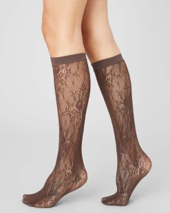 Rosa Lace Knee-Highs Dark Brown<Swedish Stockings Hot