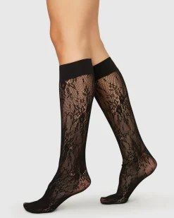 Rosa Pitsiset Polvisukat Musta<Swedish Stockings Flash Sale