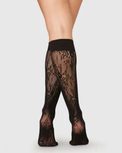 Rosa Pitsiset Polvisukat Musta<Swedish Stockings Flash Sale