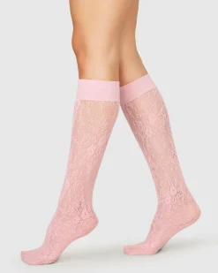 Rosa Pitsiset Polvisukat Vaaleanpunainen<Swedish Stockings Sale