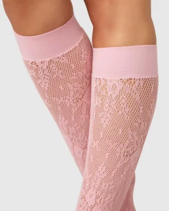 Rosa Pitsiset Polvisukat Vaaleanpunainen<Swedish Stockings Sale
