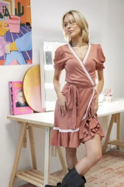 Rosalia Wrap Dress Dark Pink<ANGELL Clearance