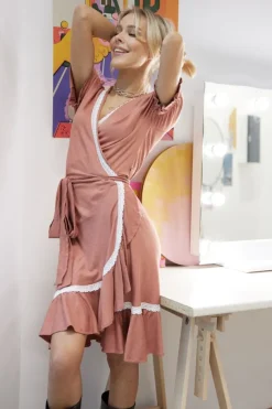 Rosalia Wrap Dress Dark Pink<ANGELL Clearance
