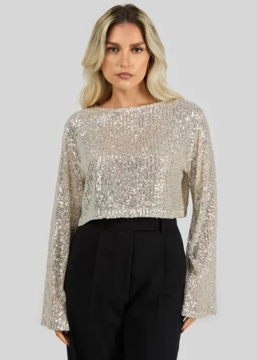 Rue Sequins Long Sleeve Top Champagne<GUAJA. Fashion