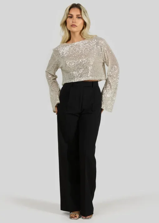 Rue Sequins Long Sleeve Top Champagne<GUAJA. Fashion
