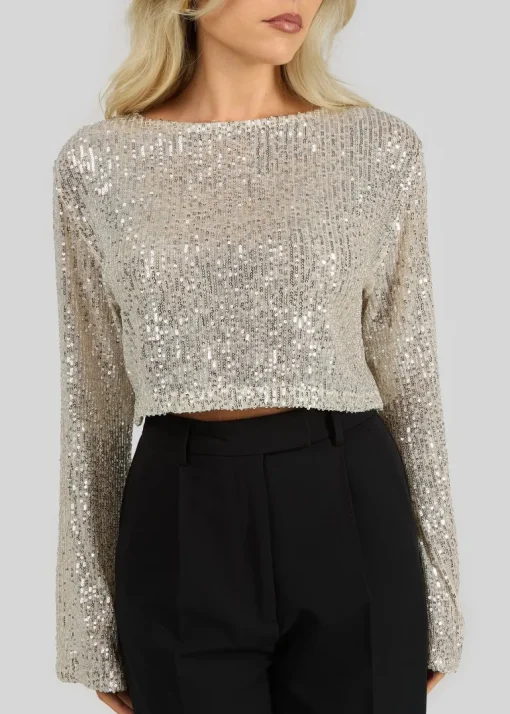 Rue Sequins Long Sleeve Top Champagne<GUAJA. Fashion