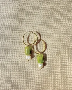 Sage Hoops Green/Gold<NAKU Jewellery Shop