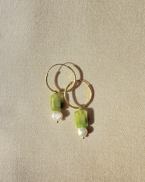 Sage Hoops Green/Gold<NAKU Jewellery Shop