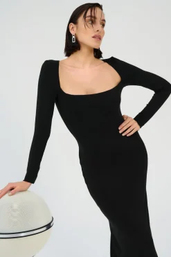Leveäkauluksinen Mekko Musta<Saint Body Cheap