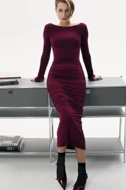Long Dress With Pleats Maroon Red<Saint Body Shop
