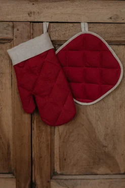 Santa Claus Linen Oven Mitt & Pot Holder Set<Laume linen Store