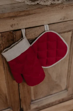 Santa Claus Linen Oven Mitt & Pot Holder Set<Laume linen Store