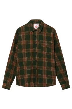 Santi Organic Cotton Flannel Shirt Green Check<KOMODO Outlet