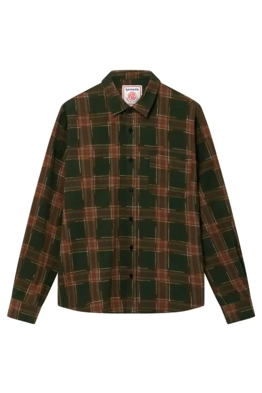 Santi Organic Cotton Flannel Shirt Green Check<KOMODO Outlet