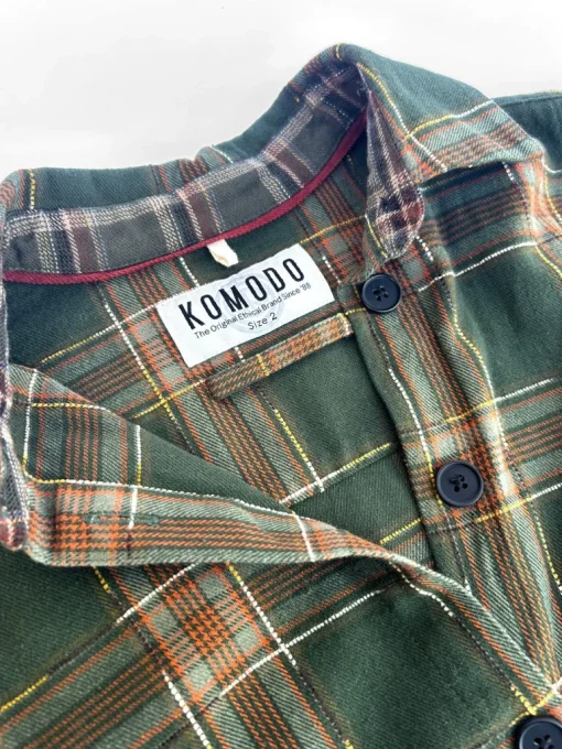 Santi Organic Cotton Flannel Shirt Green Check<KOMODO Outlet