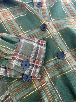 Santi Organic Cotton Flannel Shirt Green Check<KOMODO Outlet