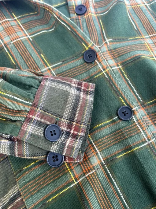 Santi Organic Cotton Flannel Shirt Green Check<KOMODO Outlet