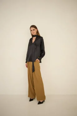 Silk Blouse With a Sash Black<Enteliér New