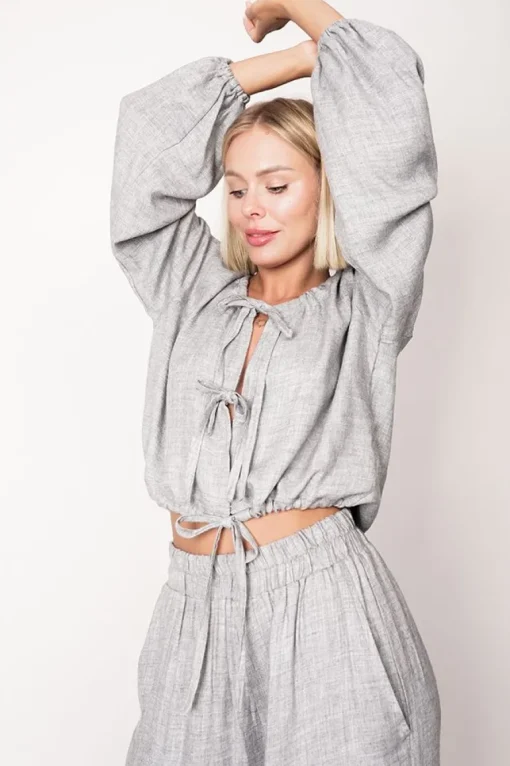 Skye Tie Blouse Grey<ANGELL Store
