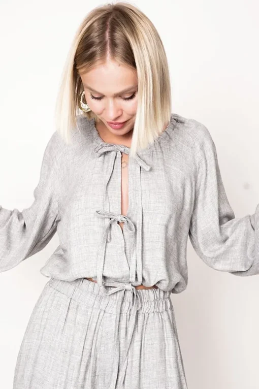 Skye Tie Blouse Grey<ANGELL Store