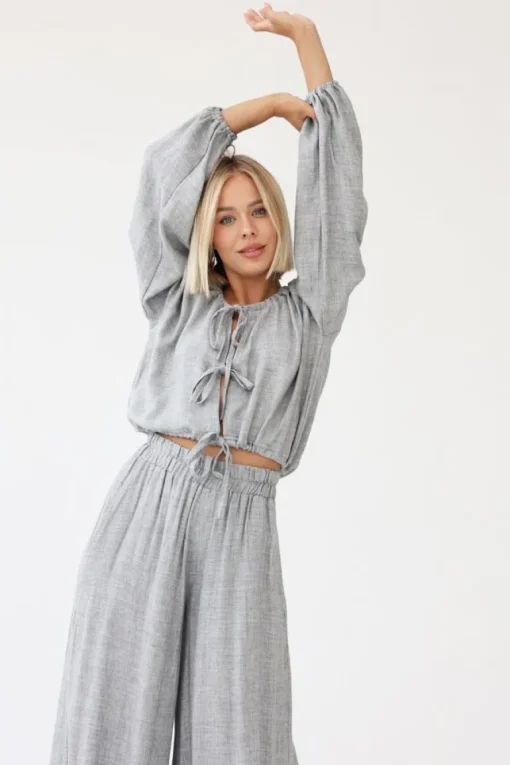 Skye Tie Blouse Grey<ANGELL Store