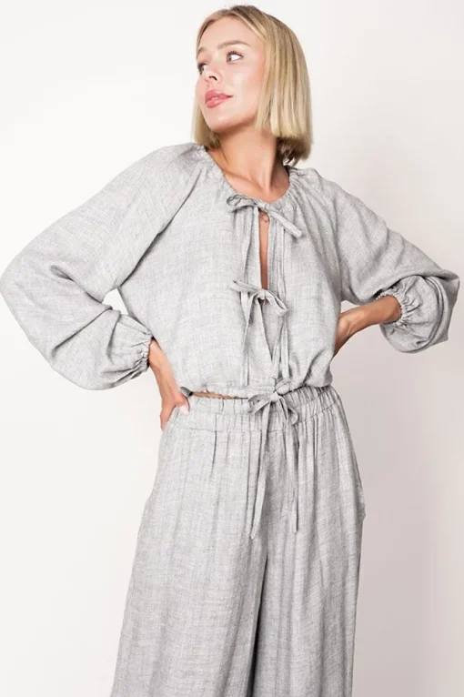Skye Tie Blouse Grey<ANGELL Store