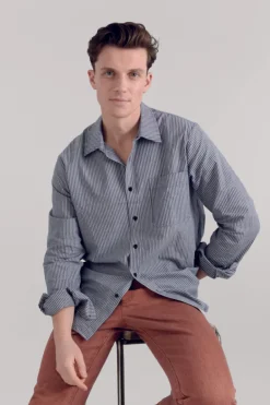 Spectre Organic Cotton Shirt Navy Pinstripe<KOMODO Clearance