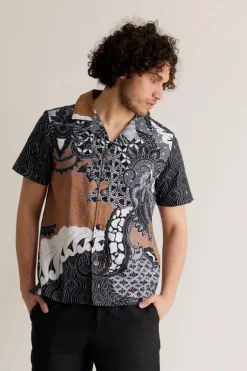 Spindrift Cotton Shirt Bali Batik Black/Brown<KOMODO Flash Sale
