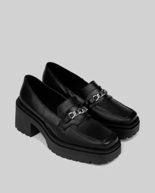 Squared Chunky Loafers Black Vegan Women's Loafers Shoes<BOHEMA Sale