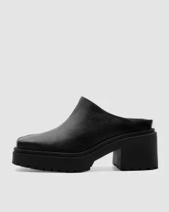 Squared Mule Grape Leather Black<BOHEMA Cheap