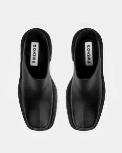 Squared Mule Grape Leather Black<BOHEMA Cheap