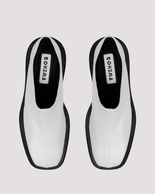 Squared Mule Grape Leather White<BOHEMA Sale