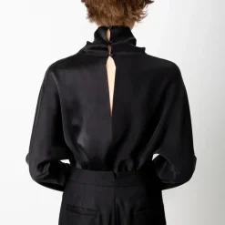 Revolution Silk Cowl Neck Top - silkkinen kauluspaita Musta<Studio Heijne Online