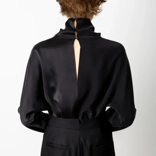 Revolution Silk Cowl Neck Top - silkkinen kauluspaita Musta<Studio Heijne Online