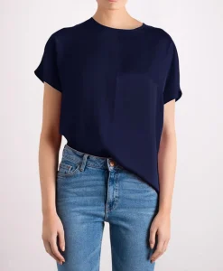 Revolution Silk Tee Navy<Studio Heijne Outlet