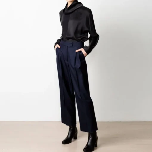 Swipe Cropped Wool Pants in Navy<Studio Heijne Cheap