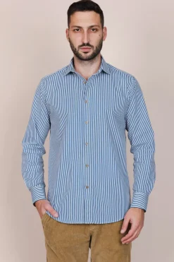 The Calimani Cotton Shirt Marine Blue Stripes<De IONESCU Best Sale
