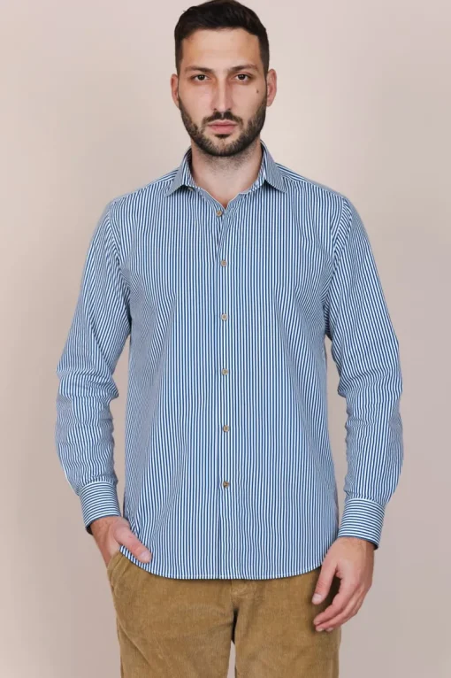The Calimani Cotton Shirt Marine Blue Stripes<De IONESCU Best Sale