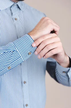 The Calimani Cotton Shirt Marine Blue Stripes<De IONESCU Best Sale