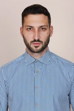 The Calimani Cotton Shirt Marine Blue Stripes<De IONESCU Best Sale